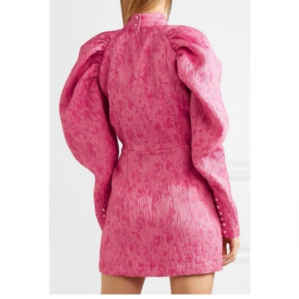 Rotate Birger Christensen Jacquard Mini Puff Sleeve Pink Dress Sz 38/ Medium - Picture 6 of 12